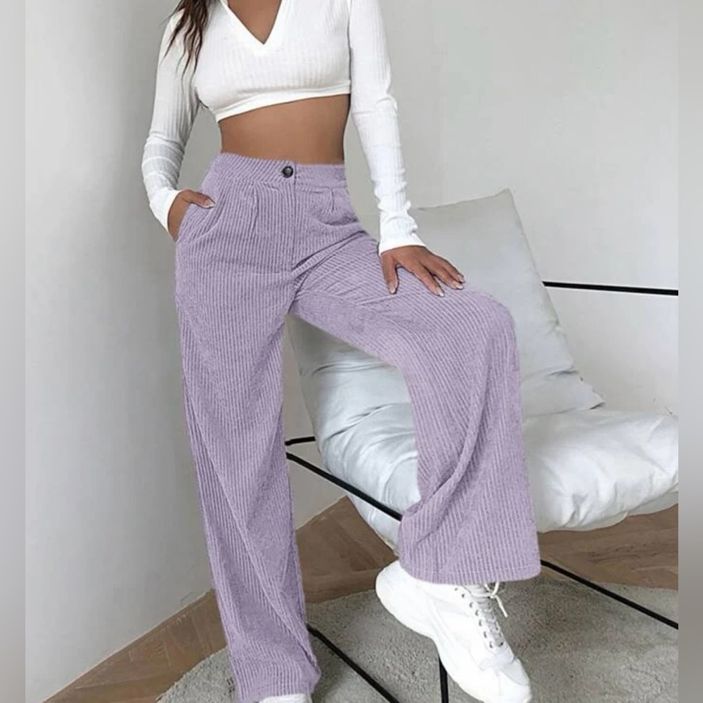 High Waist Cord Wide Leg Pants